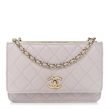 Lambskin Quilted Trendy CC Wallet On Chain WOC Lilac