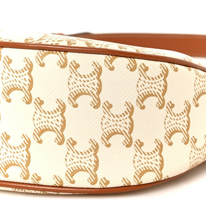 Canvas Calfskin Ava Triomphe Shoulder Bag White