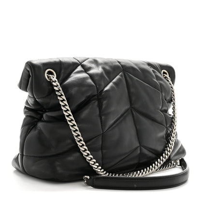 Lambskin Quilted Medium Loulou Puffer Monogram Chain Satchel Black