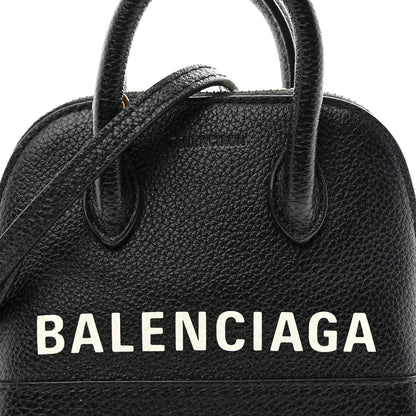 Grained Calfskin Logo Mini Ville Top Handle Bag Black White
