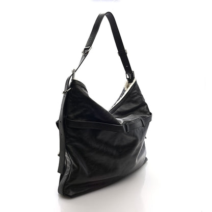Calfskin Shearling Large Voyou Bag Chocolate