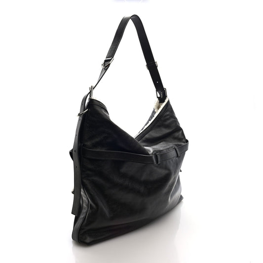 Calfskin Shearling Large Voyou Bag Chocolate