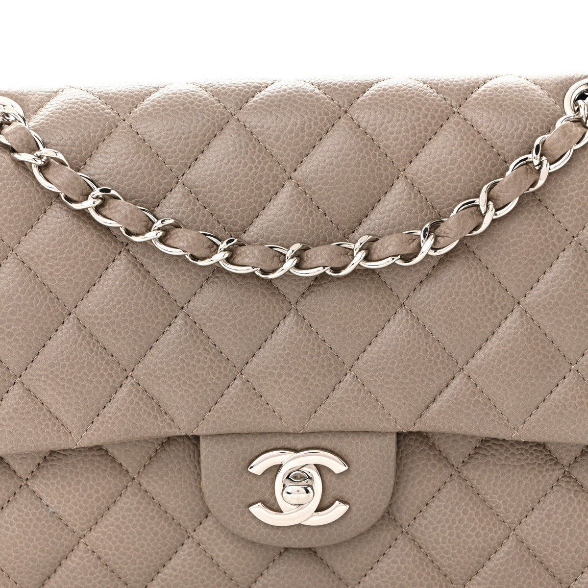 Caviar Quilted Medium Double Flap Taupe