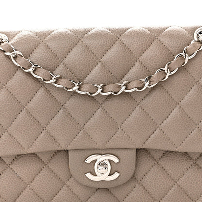 Caviar Quilted Medium Double Flap Taupe