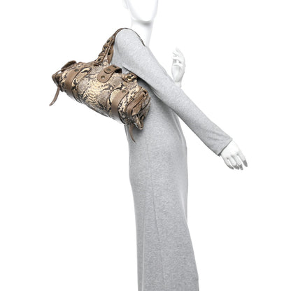 Snakeskin Calfskin Silverado Shoulder Bag Beige