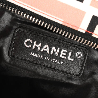 Nylon Stitched Printed Logo Shopping Bag Black White