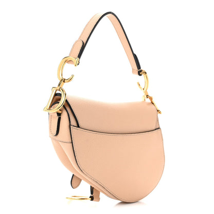 Grained Calfskin Mini Saddle Bag Beige
