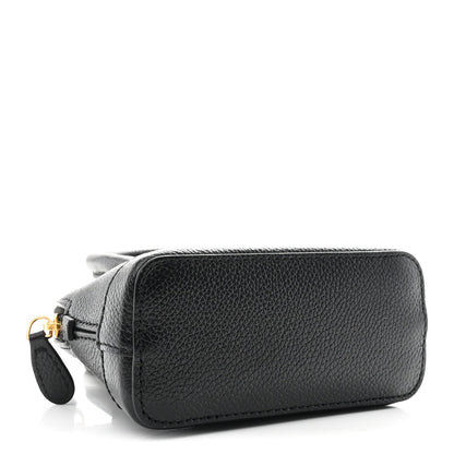 Grained Calfskin Logo Mini Ville Top Handle Bag Black White