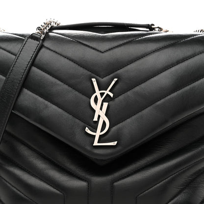 Calfskin Y Quilted Monogram Medium Loulou Chain Satchel Black