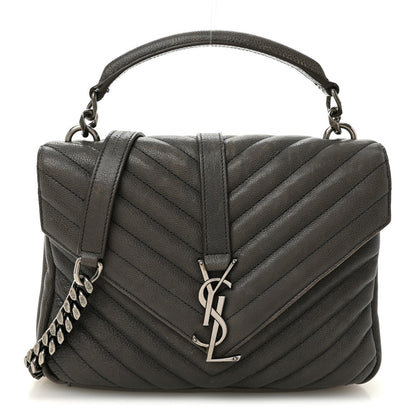 Sheepskin Matelasse Chevron Monogram Medium College Bag Asphalt