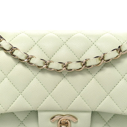 Caviar Quilted Small Double Flap Light Green