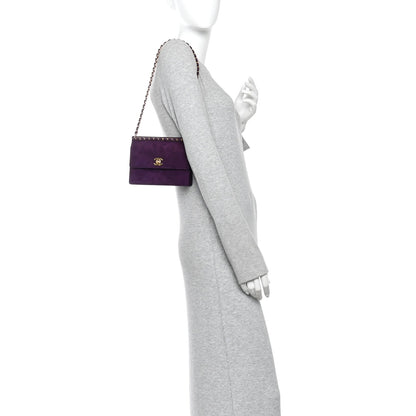 Suede CC Flap Clutch With Chain Purple