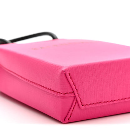Squared Calfskin Logo Shopping Phone Holder Bag Acid Fuchsia
