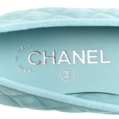 Suede Quilted Cap Toe CC Ballerina Flats 36 Light Blue