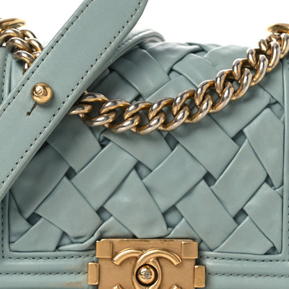 Lambskin Woven Mini Chateau Boy Flap Light Blue