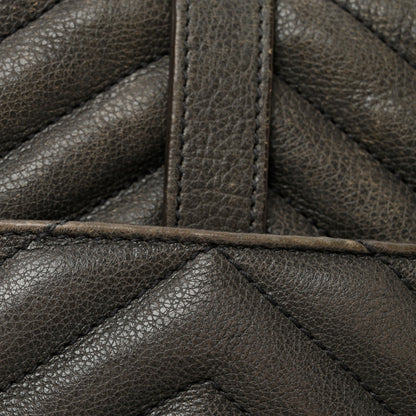 Sheepskin Matelasse Chevron Monogram Medium College Bag Asphalt