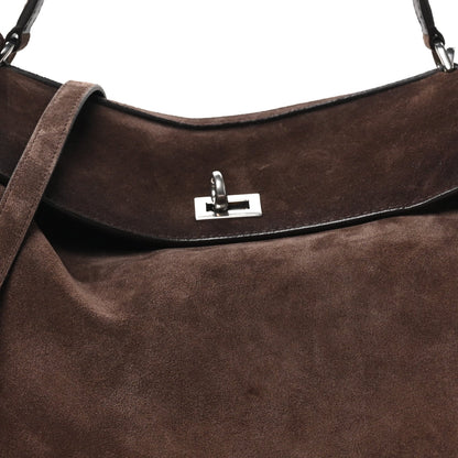 Waxed Suede Calfskin Medium Rodeo Top Handle Handbag Light Espresso