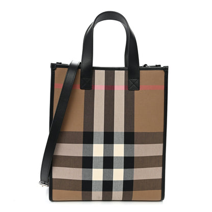 Calfskin House Check Small N/S Tote Black