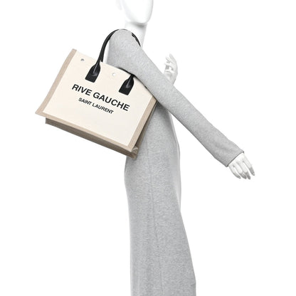 Linen Calfskin Small Rive Gauche Tote Optic White