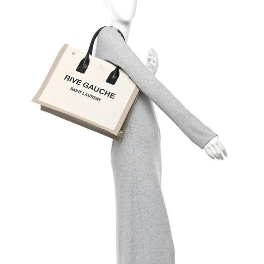 Linen Calfskin Small Rive Gauche Tote Optic White
