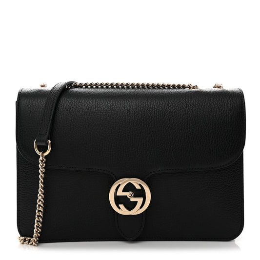 Dollar Calfskin Interlocking G Shoulder Bag Black