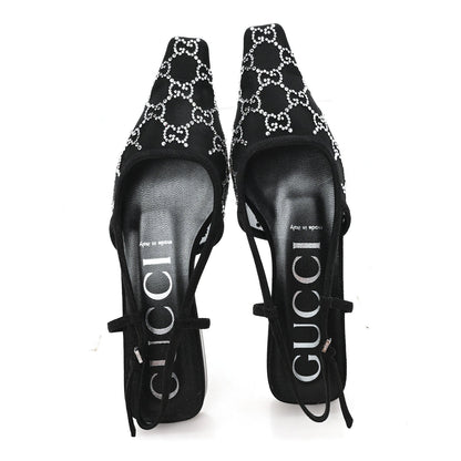 Tela Retino Kid Scamosciato Crystal GG Monogram Square G 35mm Slingback Pumps 38 Black