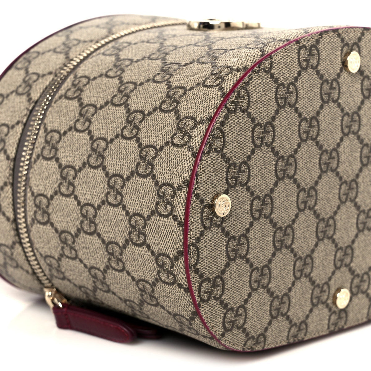 GG Supreme Monogram Ancora Calfskin Vanity Cosmetic Case Beige Ebony Rosso