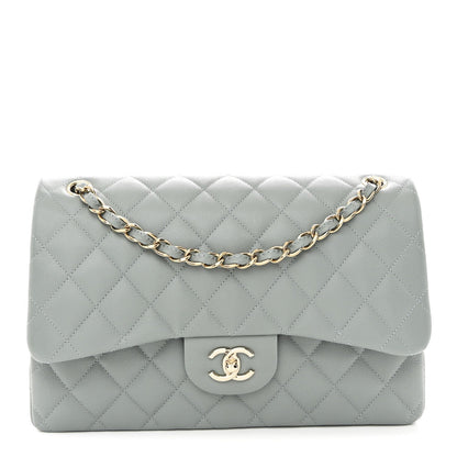 Caviar Quilted Jumbo Double Flap Light Blue