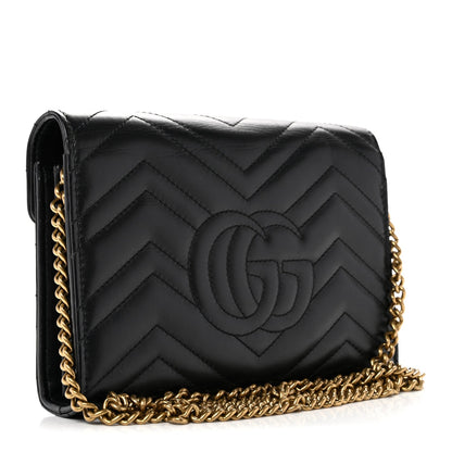 Calfskin Matelasse GG Marmont Chain Wallet Black