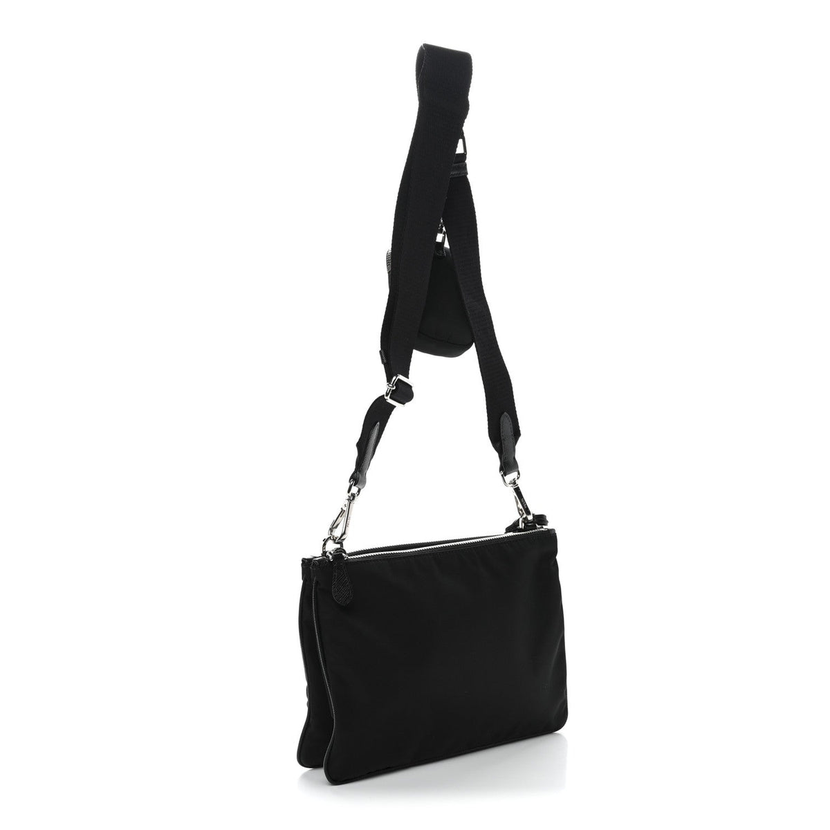 Re-Nylon Saffiano Re-Edition 2000 Double Zip Crossbody Bag Black