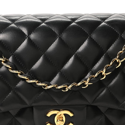 Lambskin Quilted Jumbo Double Flap Black