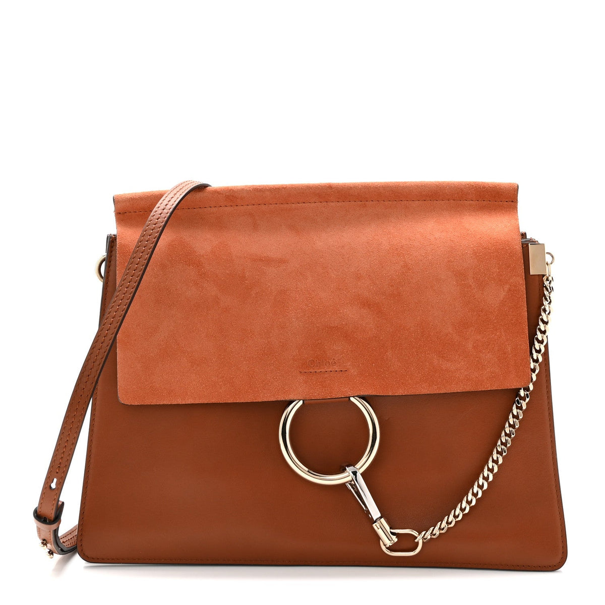 Suede Calfskin Medium Faye Shoulder Bag Tobacco