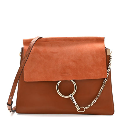 Suede Calfskin Medium Faye Shoulder Bag Tobacco