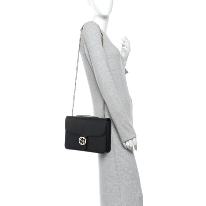 Dollar Calfskin Interlocking G Shoulder Bag Black
