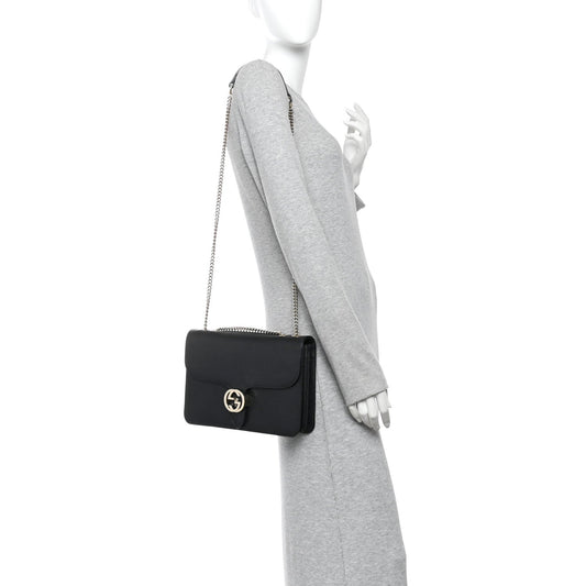 Dollar Calfskin Interlocking G Shoulder Bag Black
