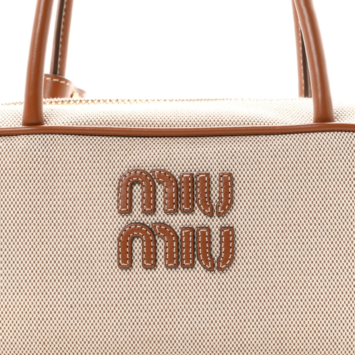 Canvas Calfskin Small Beau Top Handle Bag Naturale Brandy