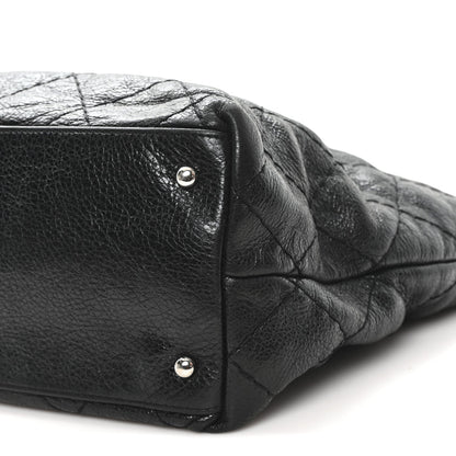 Glazed Calfskin Large On The Road Tote Black