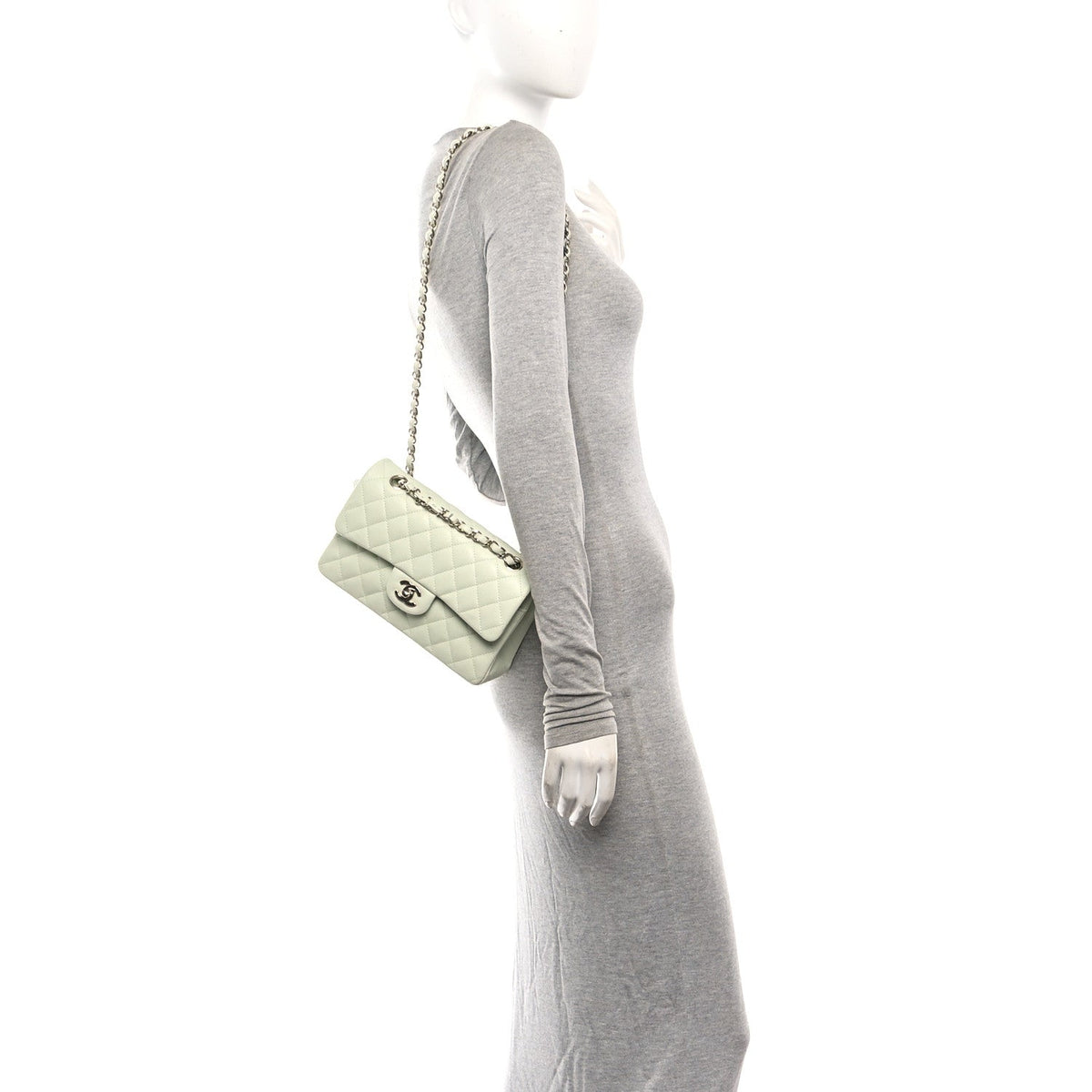 Caviar Quilted Small Double Flap Light Green