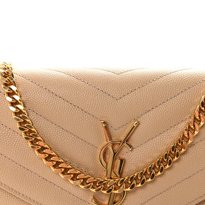 Grain De Poudre Matelasse Chevron Monogram Chain Wallet Nude Powder