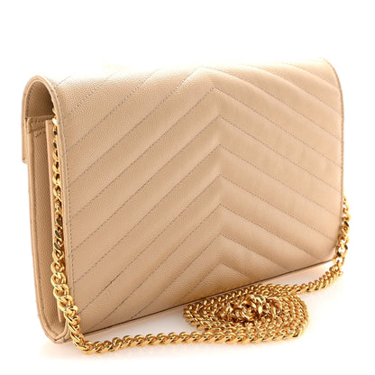Grain De Poudre Matelasse Chevron Monogram Chain Wallet Nude Powder