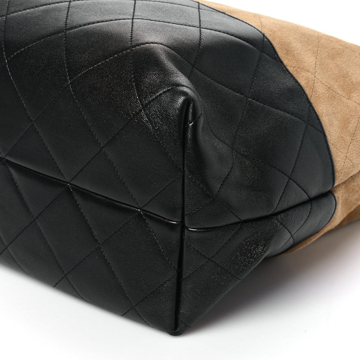 Suede Calfskin Shiny Lambskin Quilted Coco Base Shopping Bag Beige Black