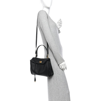 Grained Calfskin Small Rodeo Top Handle Handbag Black