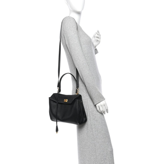 Grained Calfskin Small Rodeo Top Handle Handbag Black