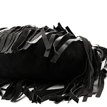 Suede Calfskin Fringe Buffalo Horn Mombasa Hobo Black