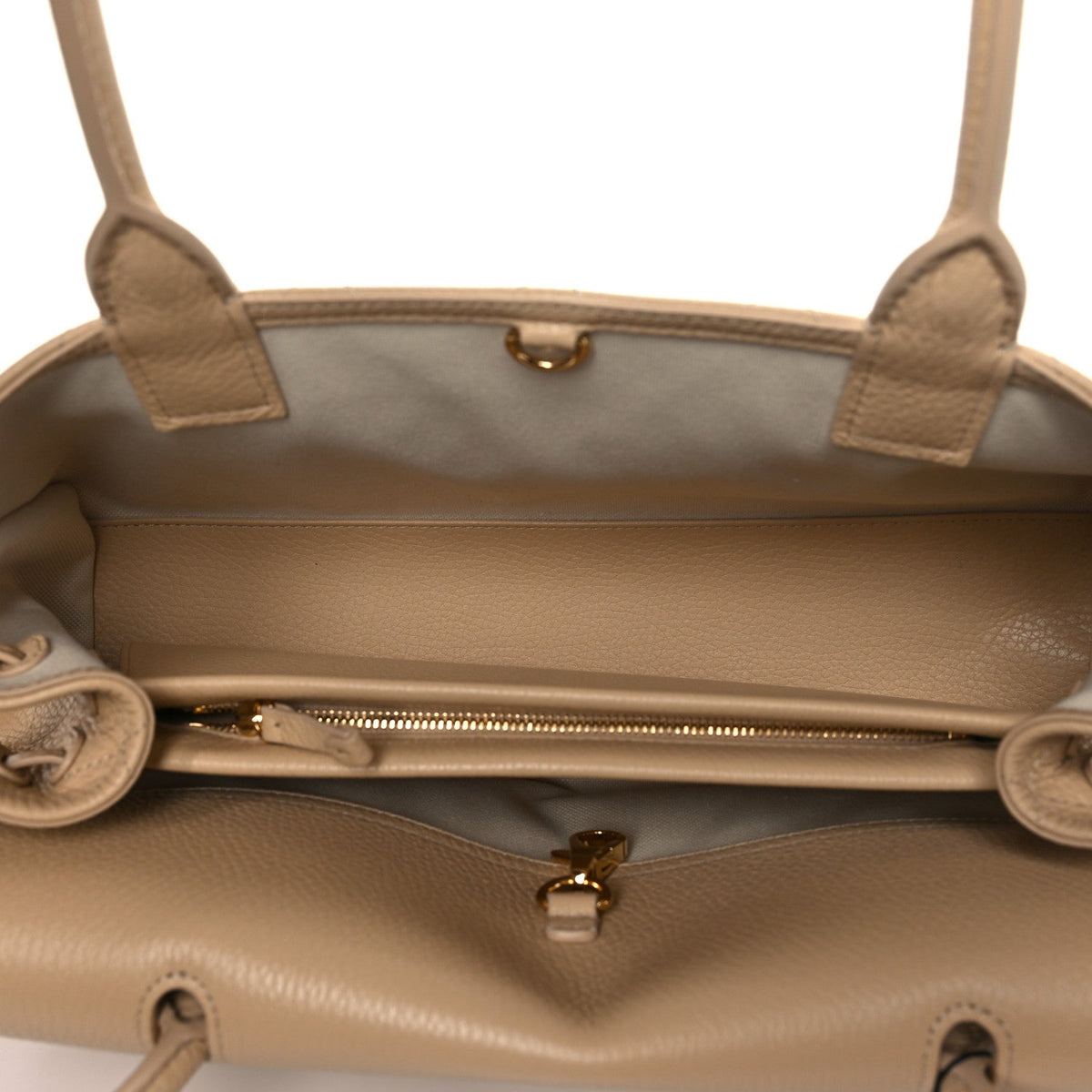 Grained Calfskin Stitched Urban Essentials Small Shopping Bag Beige