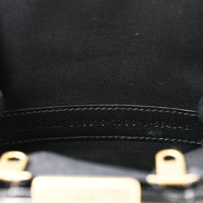 Shiny Supple Calfskin Logo Crocodile Embossed Cloud Coin Purse Black White