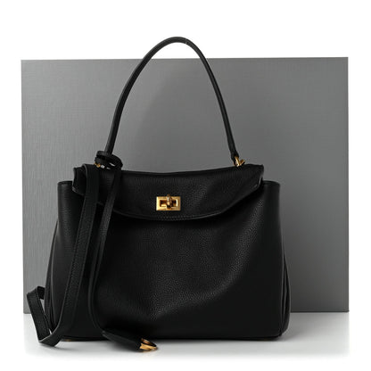 Grained Calfskin Small Rodeo Top Handle Handbag Black