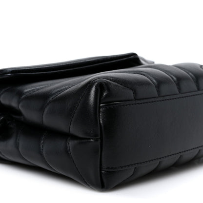 Calfskin Y Quilted Monogram Monochrome Toy Loulou Crossbody Bag Black