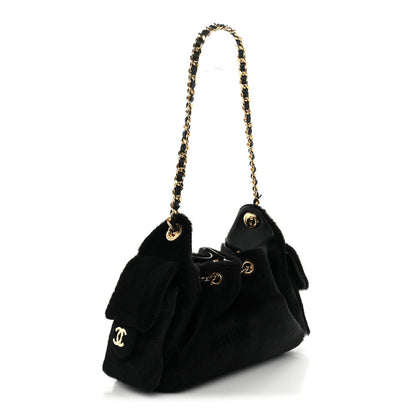 Pony Hair Mini Chanel 25 Handbag Black