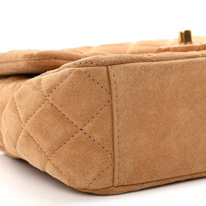 Suede Quilted Mini Flap Dark Beige